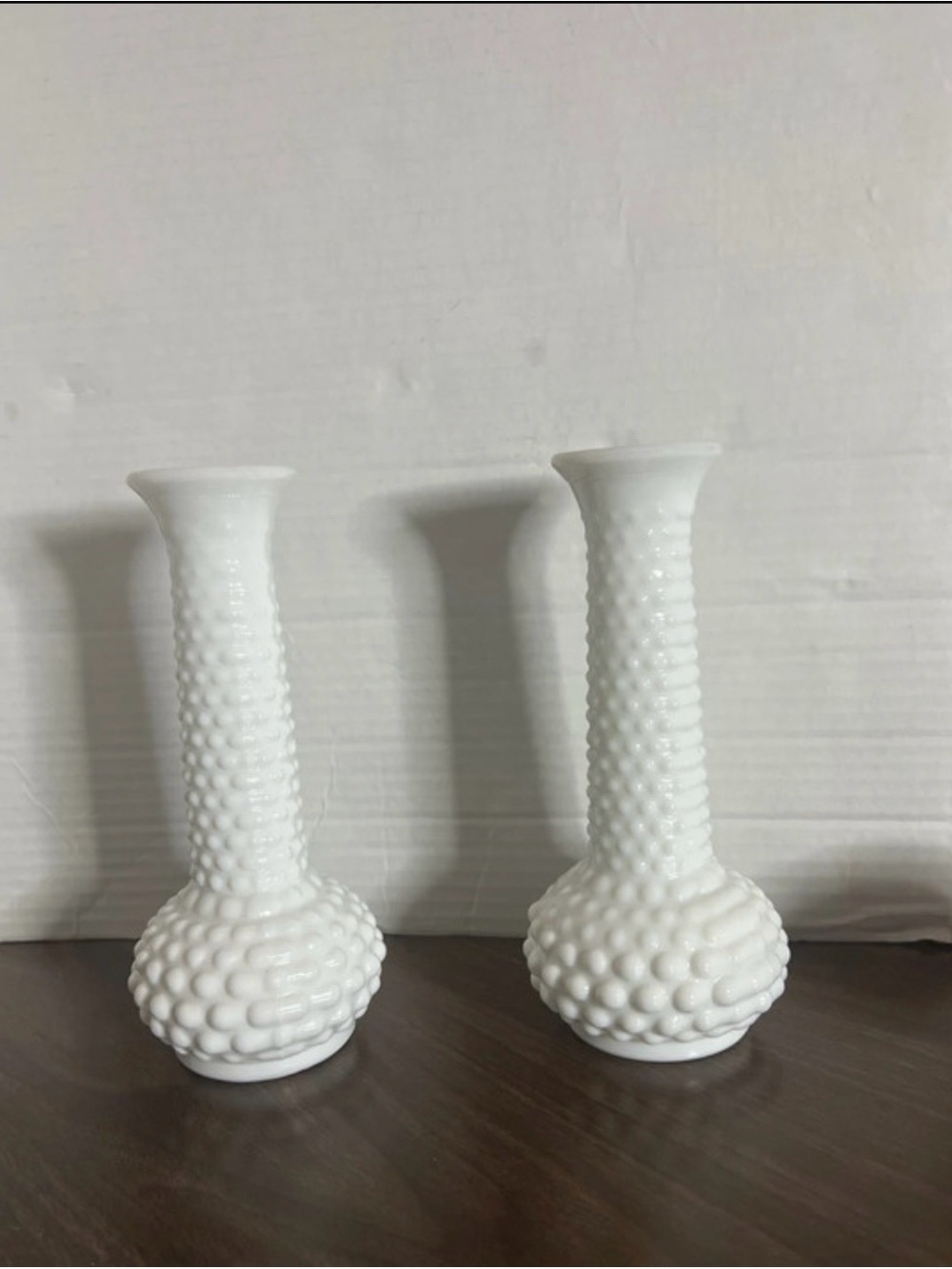 Fenton White Hobnail Milk Glass Bud Vases - Pair
